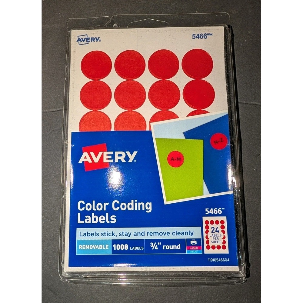 Avery 5466 Color Coding Removable Labels 1008 Pack 0.75 Inch Round Red Stickers